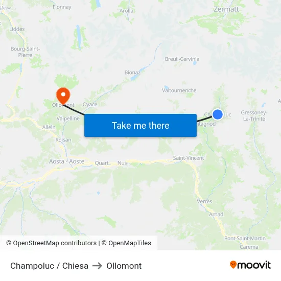 Champoluc / Church to Ollomont map