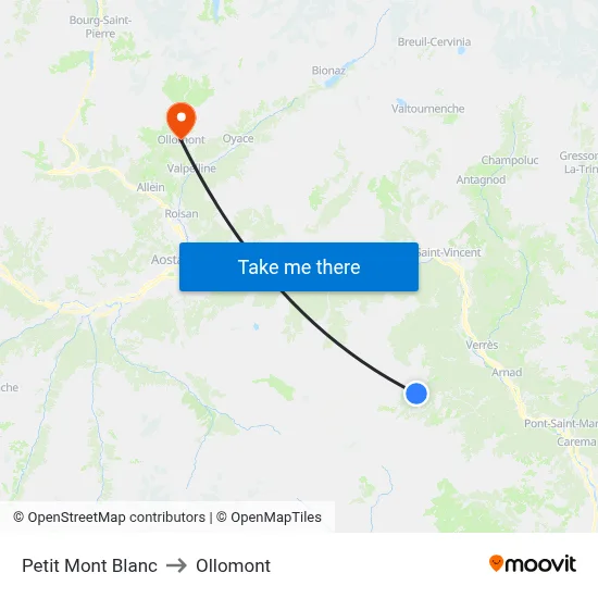 Petit Mont Blanc to Ollomont map