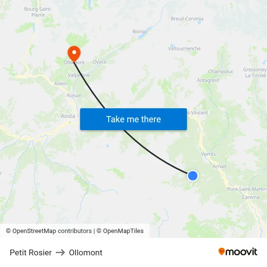 Petit Rosier to Ollomont map