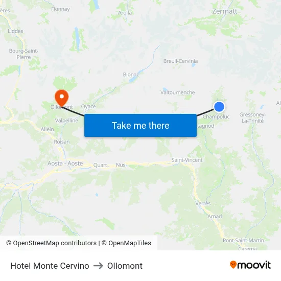 Hotel Monte Cervino to Ollomont map