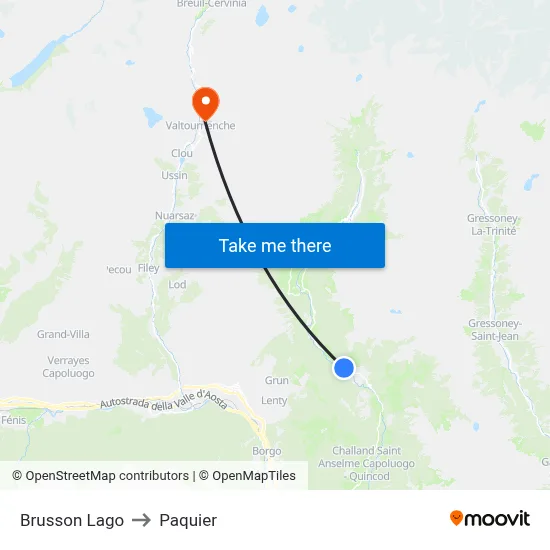 Brusson Lake to Paquier map
