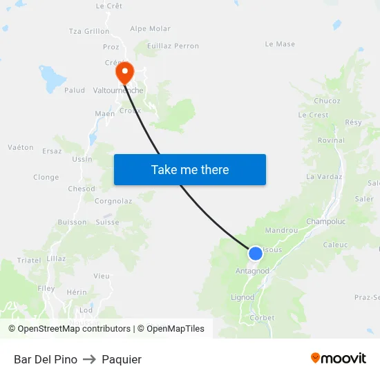 Pine Tree Bar to Paquier map