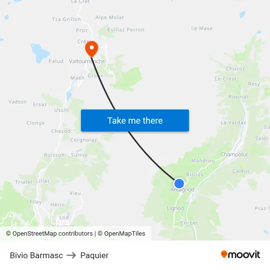 Bivio Barmasc to Paquier map
