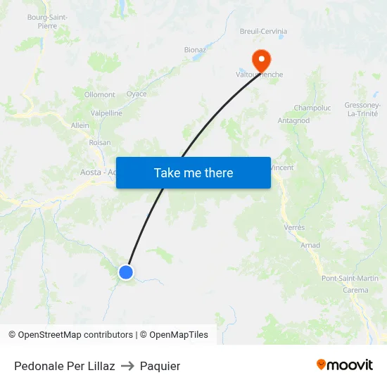 Pedestrian Path to Lillaz to Paquier map