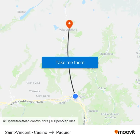 Saint-Vincent - Casinò to Paquier map