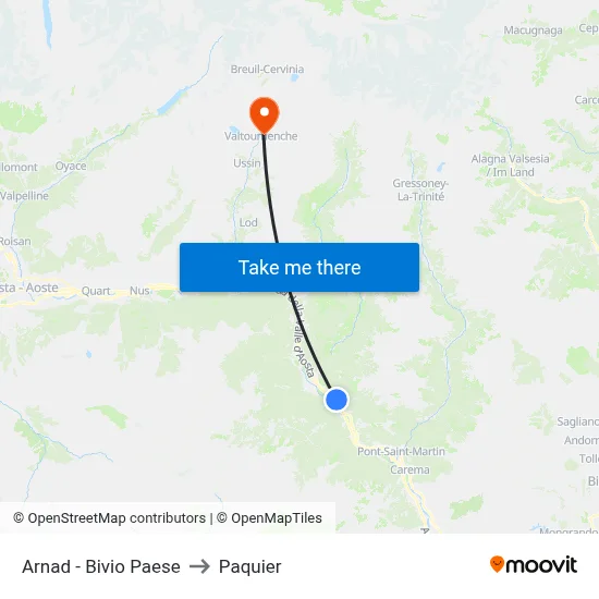 Arnad - Village Junction to Paquier map