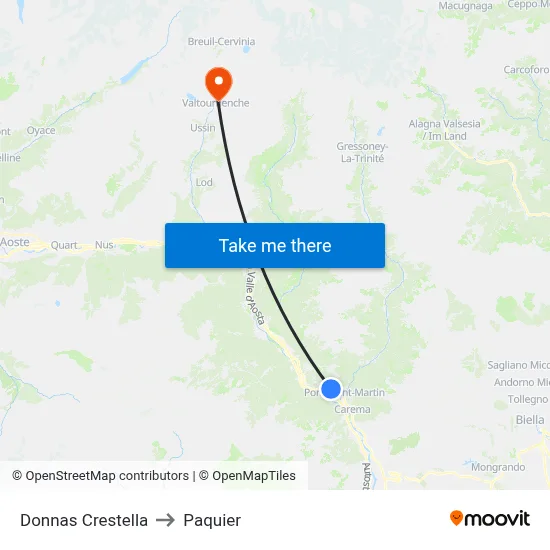 Donnas Crestella to Paquier map