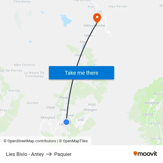 Lies Junction - Antey to Paquier map