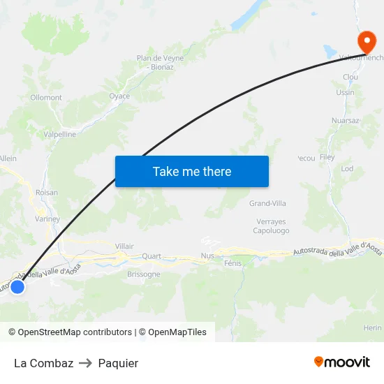 La Combaz to Paquier map