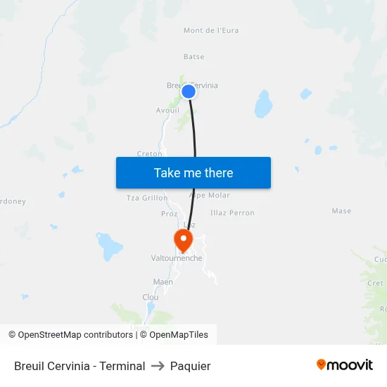 Breuil Cervinia - Terminal to Paquier map