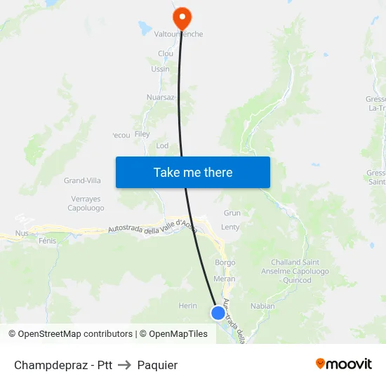 Champdepraz - Post Office to Paquier map