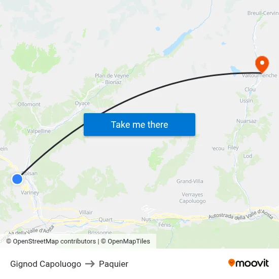 Gignod Center to Paquier map