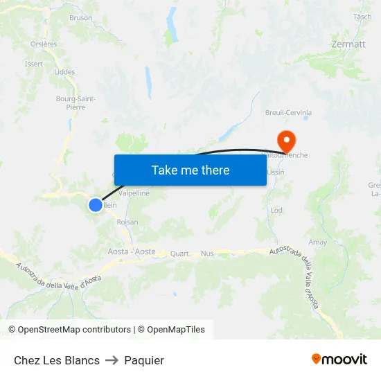 Chez Les Blancs to Paquier map