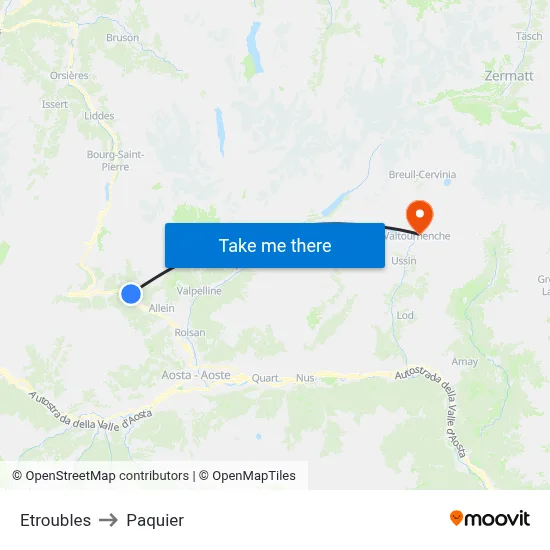 Etroubles to Paquier map