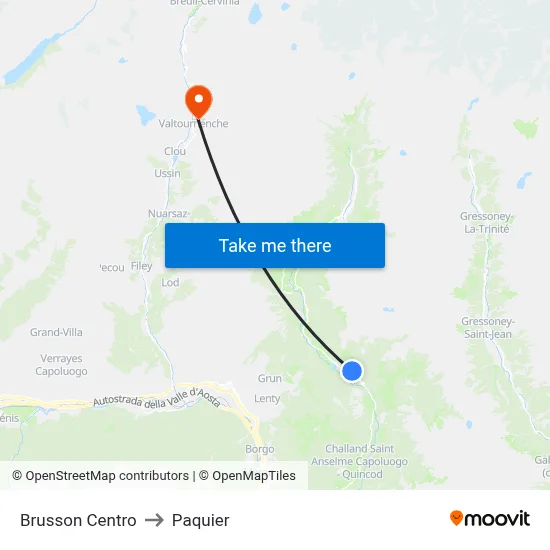 Brusson Center to Paquier map