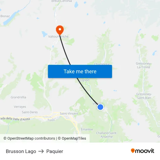 Brusson Lake to Paquier map