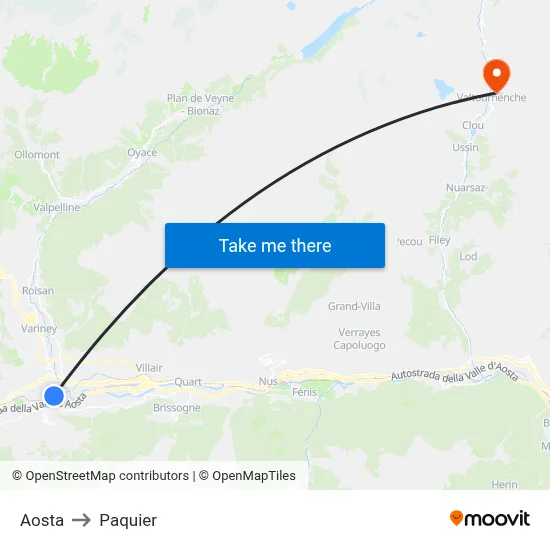 Aosta to Paquier map