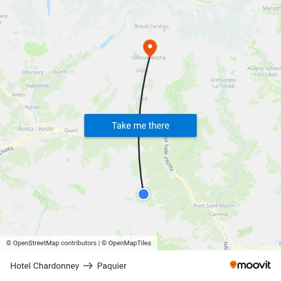Hotel Chardonney to Paquier map