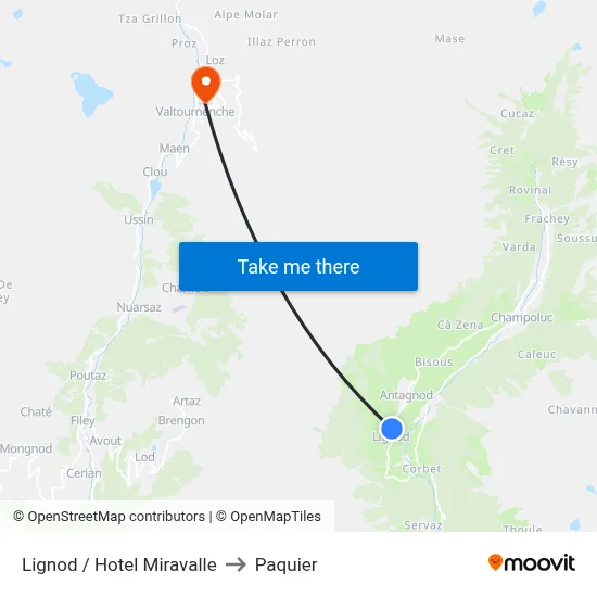 Lignod / Hotel Miravalle to Paquier map