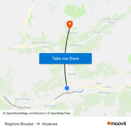 Bioulaz Region to Voueces map