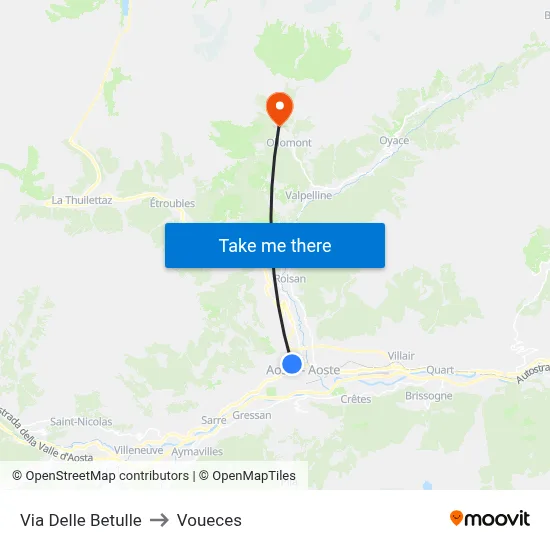 Delle Betulle Street to Voueces map