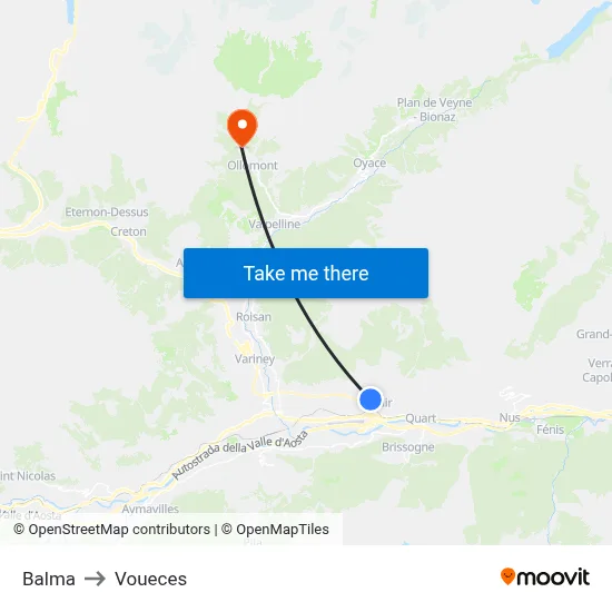 Balma to Voueces map