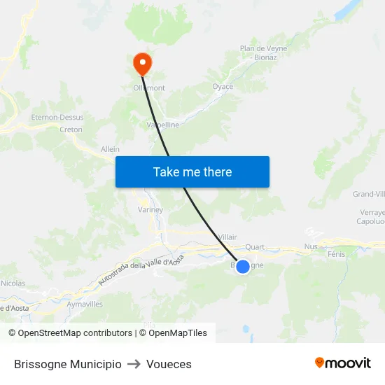 Brissogne Town Hall to Voueces map