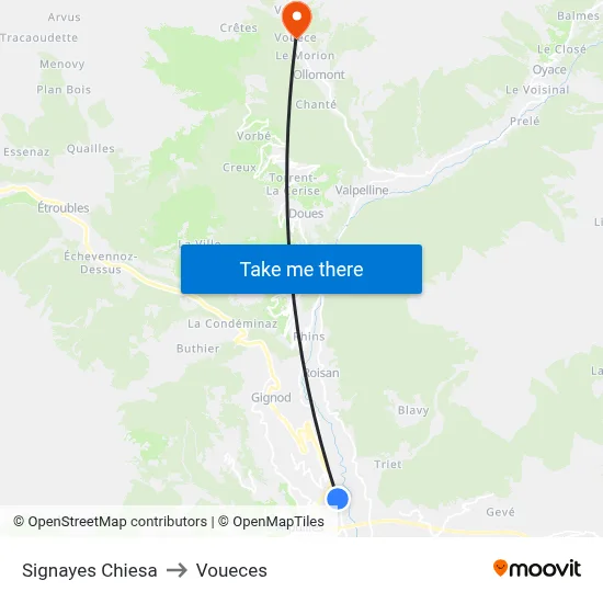 Signayes Church to Voueces map
