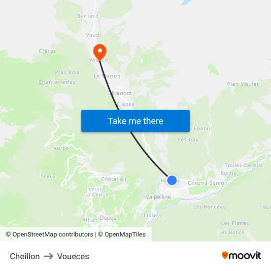 Cheillon to Voueces map