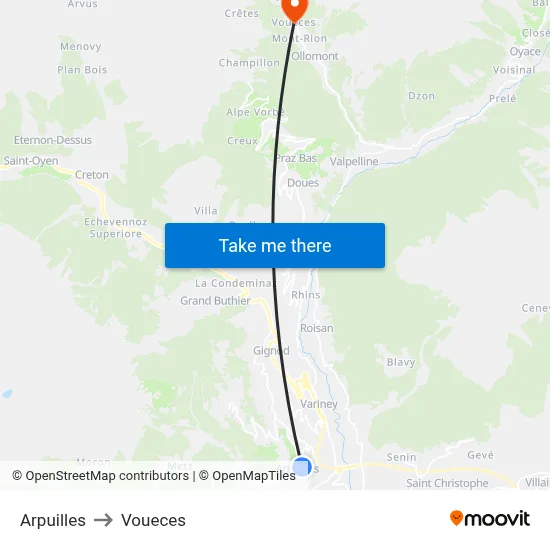 Arpuilles to Voueces map