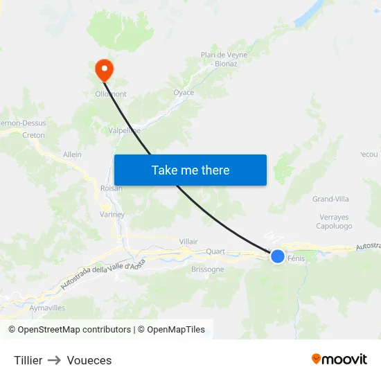 Tillier to Voueces map