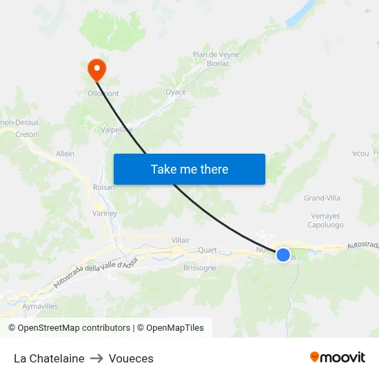 La Chatelaine to Voueces map