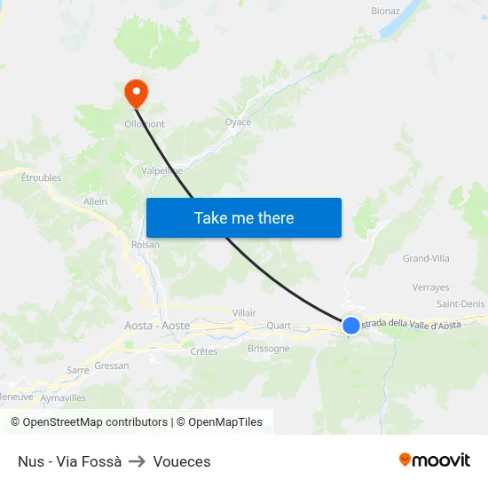 Nus - Fossà Street to Voueces map