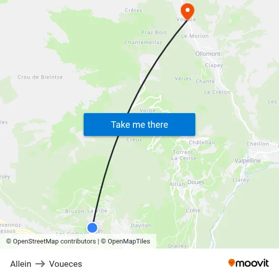 Allein to Voueces map