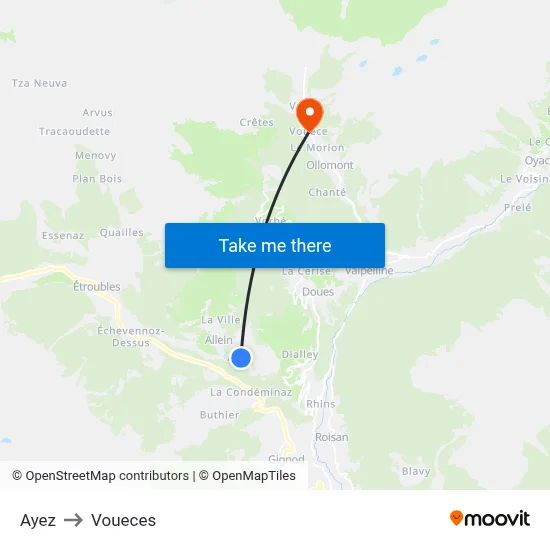 Ayez to Voueces map