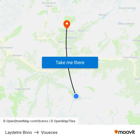 Laydetre Bivio to Voueces map