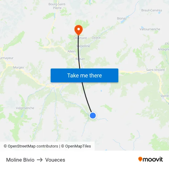 Moline Bivio to Voueces map