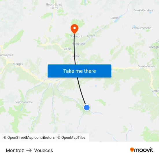 Montroz to Voueces map