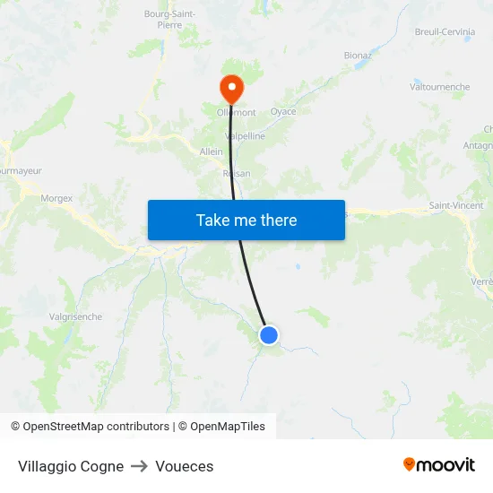 Villaggio Cogne to Voueces map