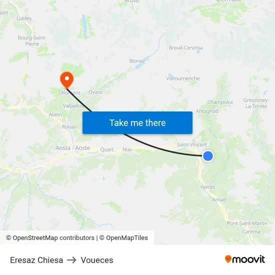 Eresaz Chiesa to Voueces map