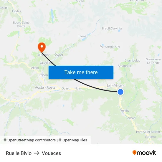 Ruelle Bivio to Voueces map