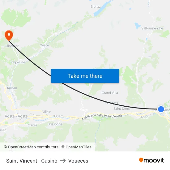 Saint-Vincent - Casinò to Voueces map