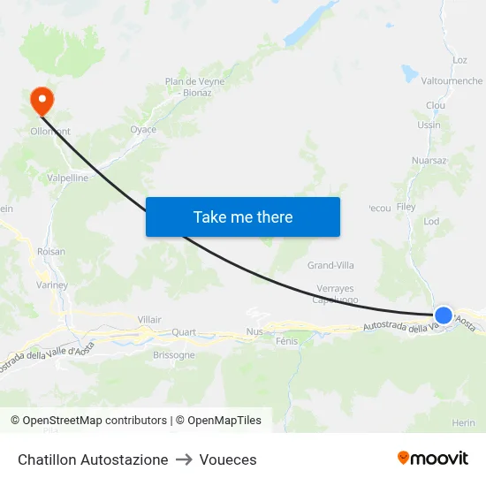 Chatillon Bus Station to Voueces map