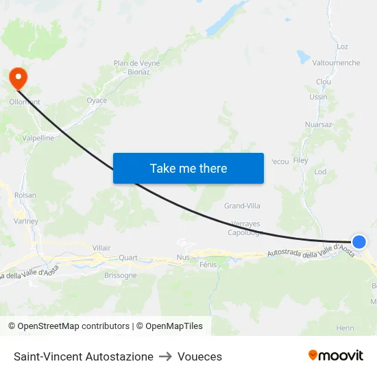 Saint-Vincent Bus Station to Voueces map