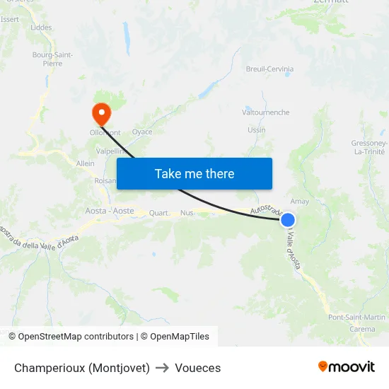 Champerioux (Montjovet) to Voueces map