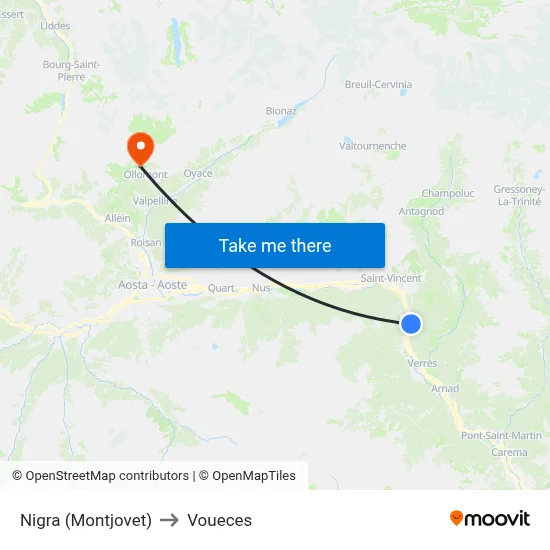 Nigra (Montjovet) to Voueces map