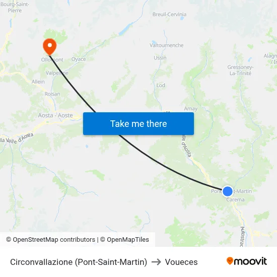 Ring Road (Pont-Saint-Martin) to Voueces map