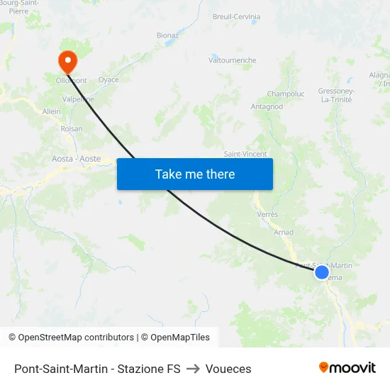 Pont-Saint-Martin - FS Station to Voueces map
