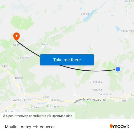 Moulin - Antey to Voueces map