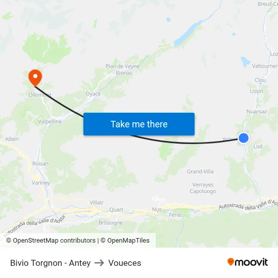 Torgnon Junction - Antey to Voueces map